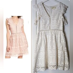 J.O.A. Los Angeles White Floral Ruffle Shoulder Lace Dress Size M